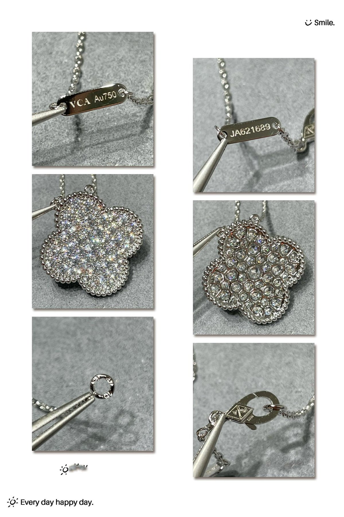 [⭐Renara]CLOVER 25MM LARGE PENDANT DIAMOND PAVED SILVER NECKLACE