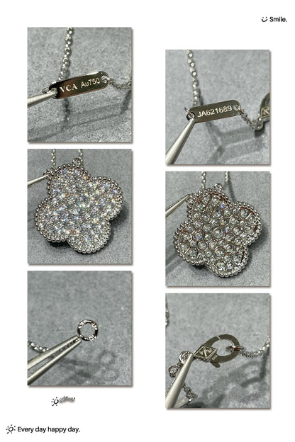 [⭐Renara]CLOVER 25MM LARGE PENDANT DIAMOND PAVED SILVER NECKLACE