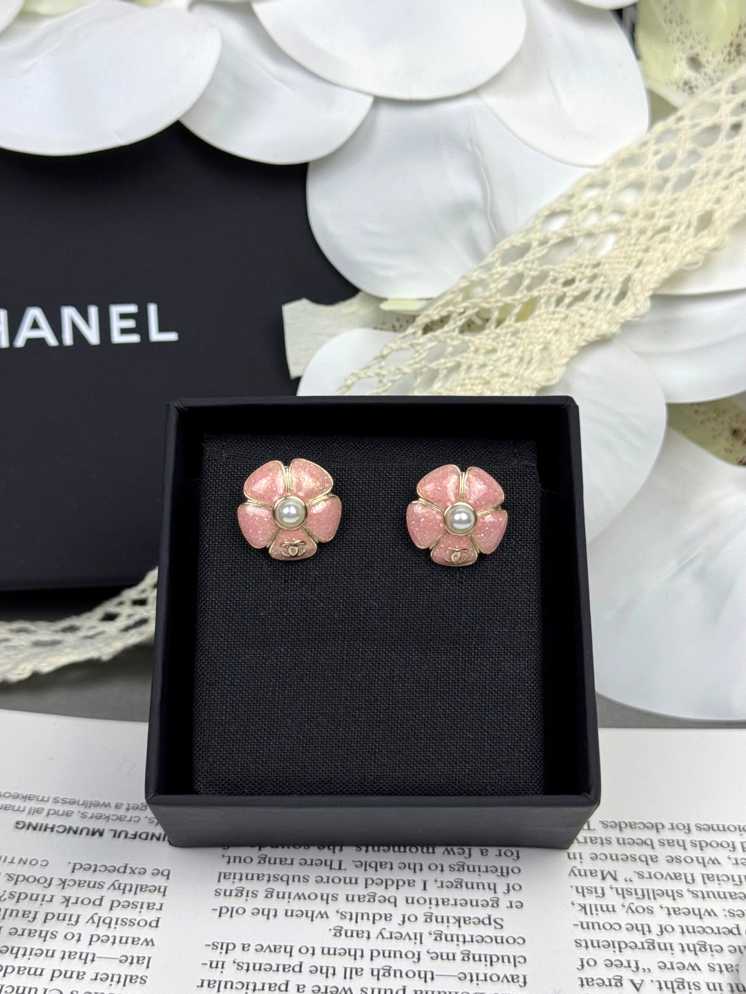 [⭐Renara]26C Pink Camellia Pearl Enamel Stud Earrings