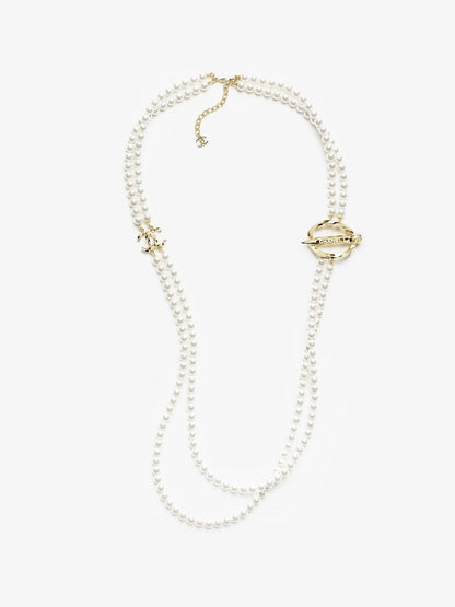 [⭐Renara]25K Pencil Double C Double-Layer Pearl Sweater Chain