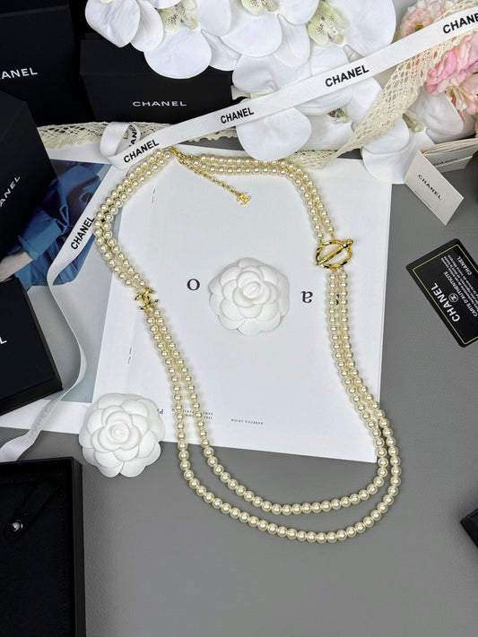 [⭐Renara]25K Pencil Double C Double-Layer Pearl Sweater Chain