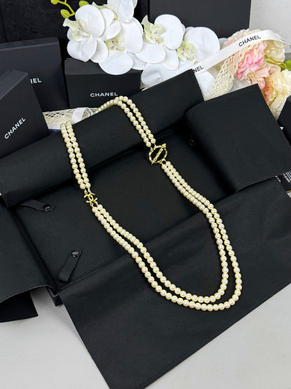 [⭐Renara]25K Pencil Double C Double-Layer Pearl Sweater Chain
