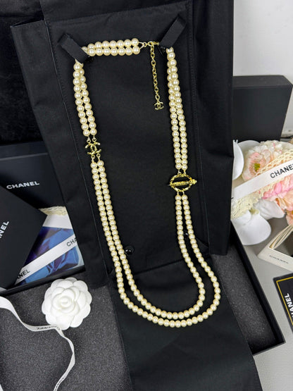 [⭐Renara]25K Pencil Double C Double-Layer Pearl Sweater Chain