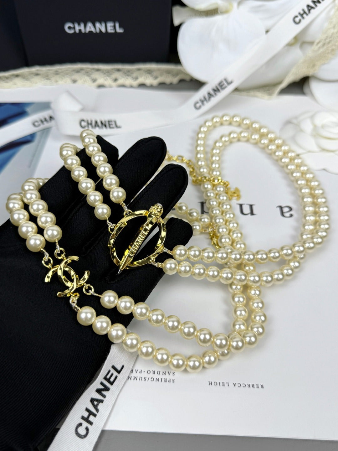 [⭐Renara]25K Pencil Double C Double-Layer Pearl Sweater Chain
