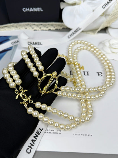 [⭐Renara]25K Pencil Double C Double-Layer Pearl Sweater Chain