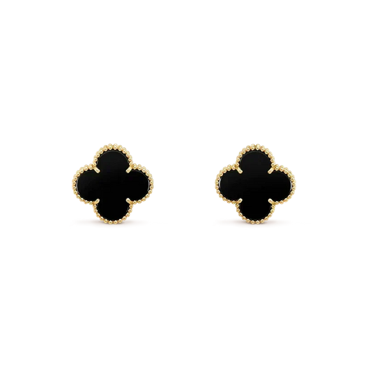 [⭐Renara]CLOVER MEDIUM 1 MOTIFS  ONYX STUD EARRINGS