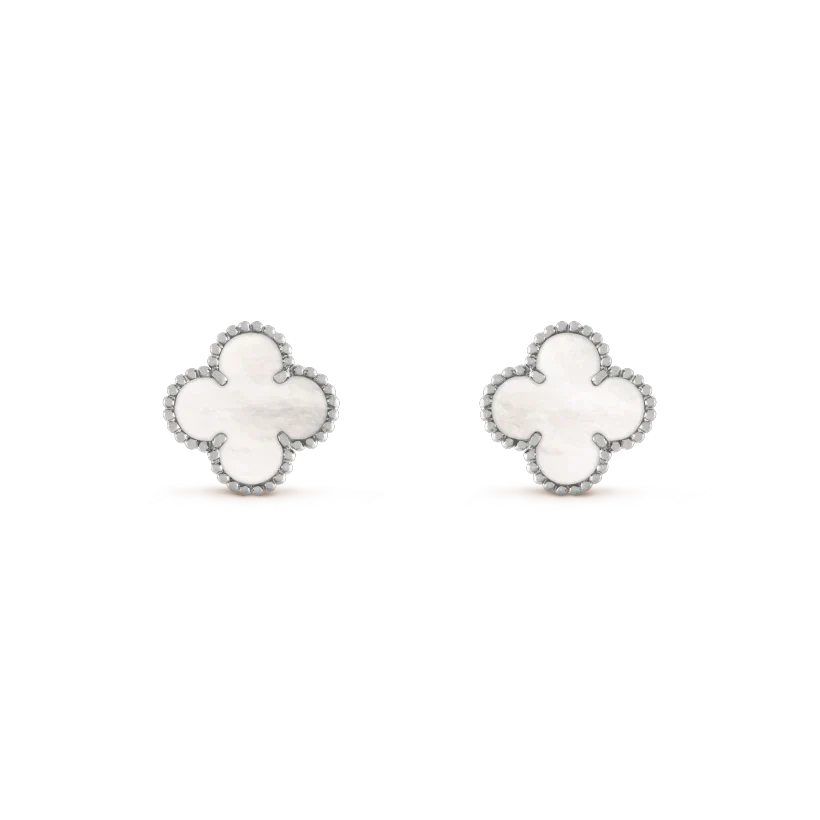 [⭐Renara]CLOVER MEDIUM 1 MOTIFS  WHITE MOP EARRINGS SILVER