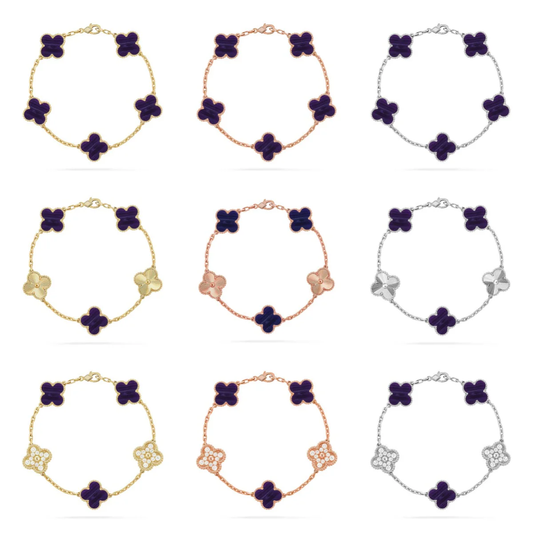 [⭐Renara]CLOVER 5 MOTIF PURPLE STRIPES BRACELET COLLECTION