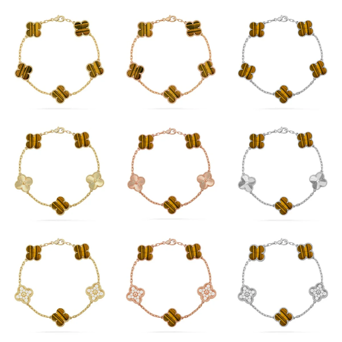 [⭐Renara] CLOVER 5 MOTIFS TIGER EYE BRACELET COLLECTION