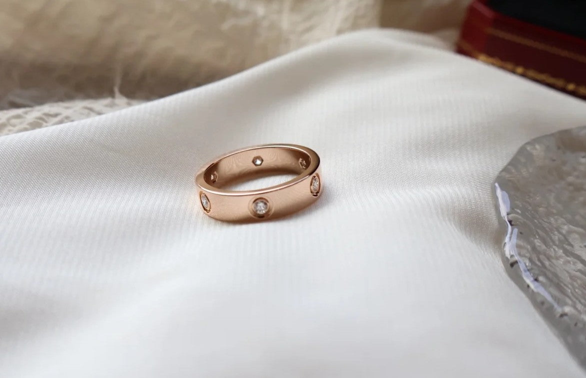 [⭐Renara]LOVE RING 5.5MM 6 DIAMONDS PINK GOLD