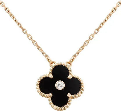 [⭐Renara]CLOVER 15MM DIAMOND ONYX NECKLACE