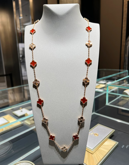 [⭐Renara]CLOVER 20 MOTIFS LASER CARNELIAN NECKLACE