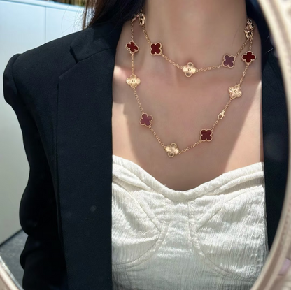 [⭐Renara]CLOVER 20 MOTIFS LASER CARNELIAN NECKLACE