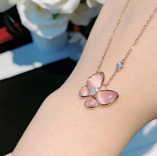 [⭐Renara]BUTTERFLY PINK MOTHER-OF-PEARL DIAMOND NECKLACE