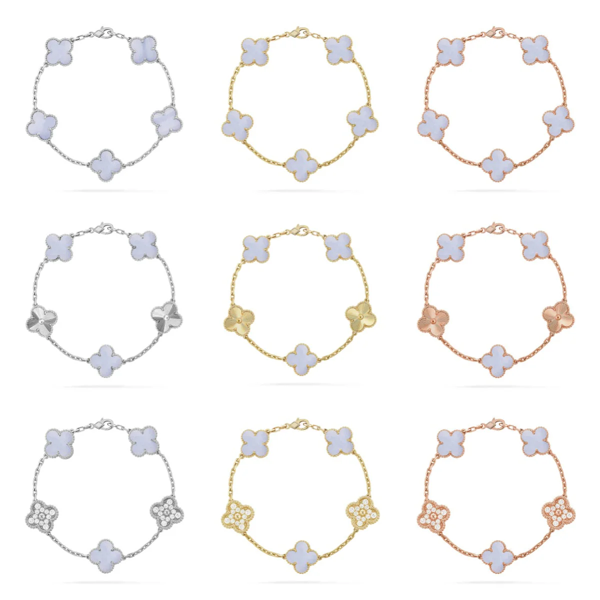 [⭐Renara] CLOVER 5 MOTIF PURPLE CHALCEDONY BRACELET COLLECTION