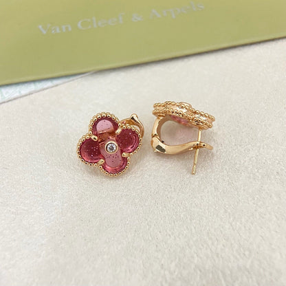 [⭐Renara]2026 NEW  CLOVER 1 MOTIFPINK ENAMEL STUD EARRINGS WITH DIAMONDS2