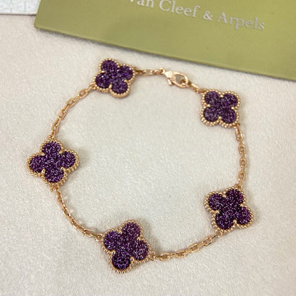 [⭐Renara]NEW PURPLE SAND-GOLD FOUR-LEAF CLOVER 5-FLOWER BRACELET