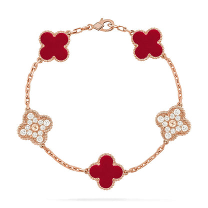 [⭐Renara] CLOVER 5 MOTIF RED CORNELIAN BRACELET COLLECTION