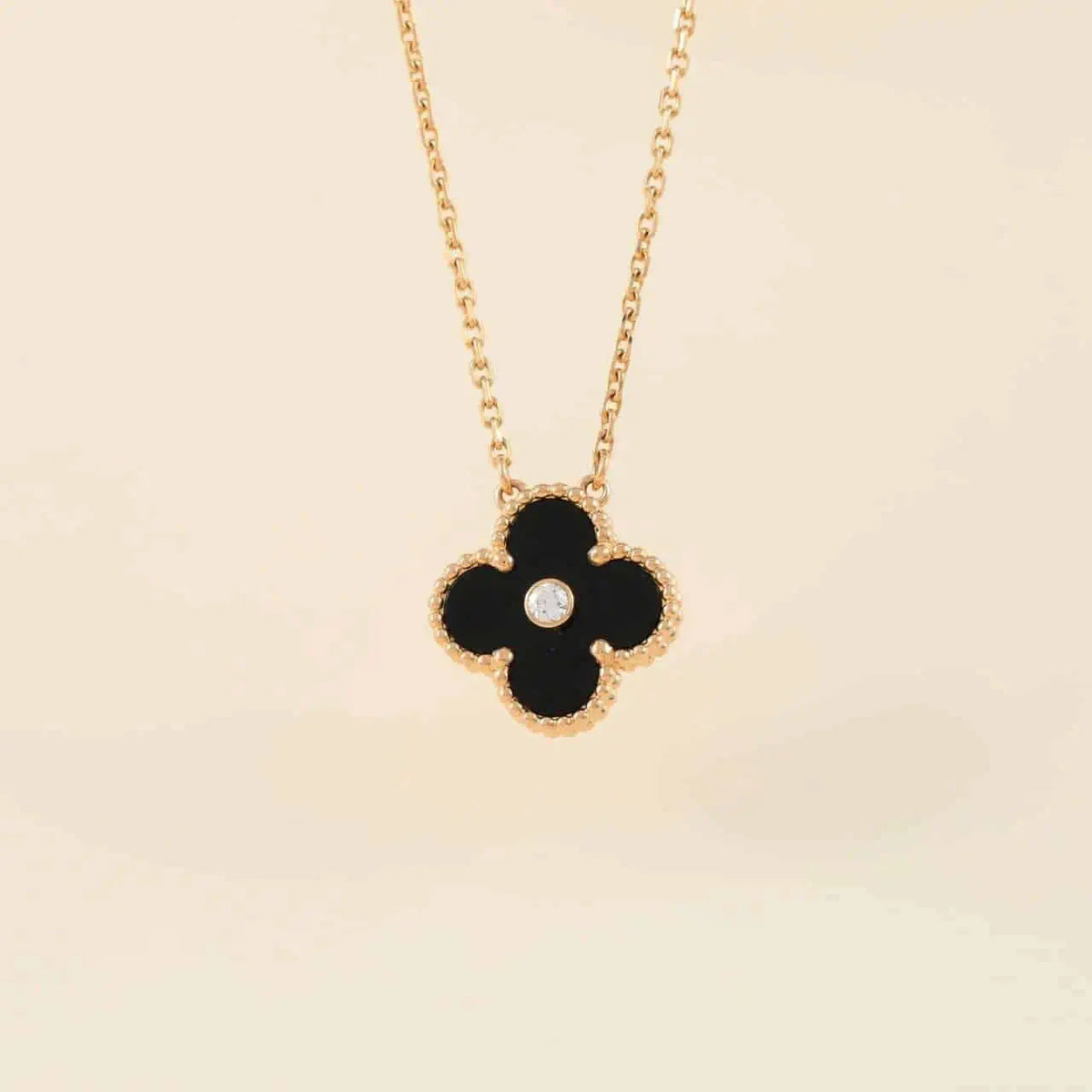 [⭐Renara]CLOVER 15MM DIAMOND ONYX NECKLACE