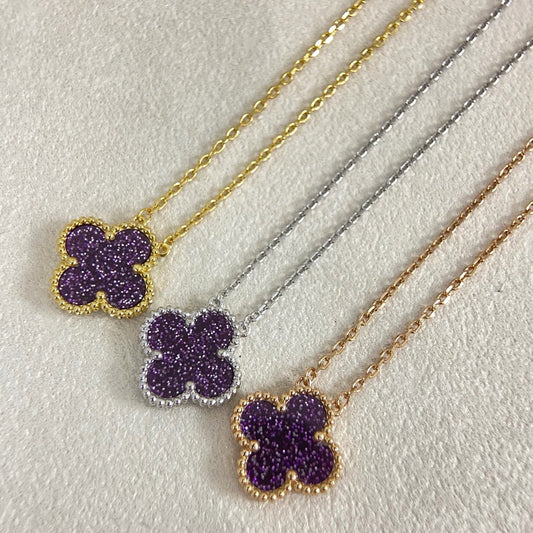 [⭐Renara]NEW 15MM PURPLE SAND-GOLD FOUR-LEAF CLOVER NECKLACE
