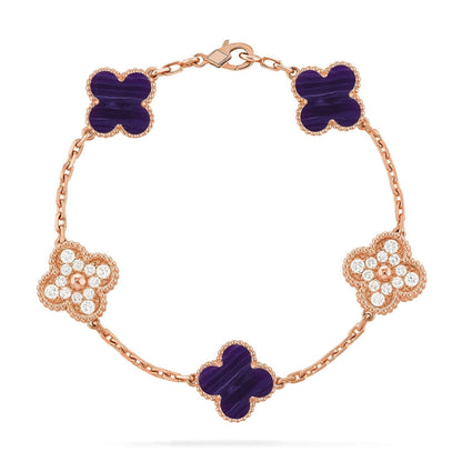 [⭐Renara]CLOVER 5 MOTIF PURPLE STRIPES BRACELET COLLECTION