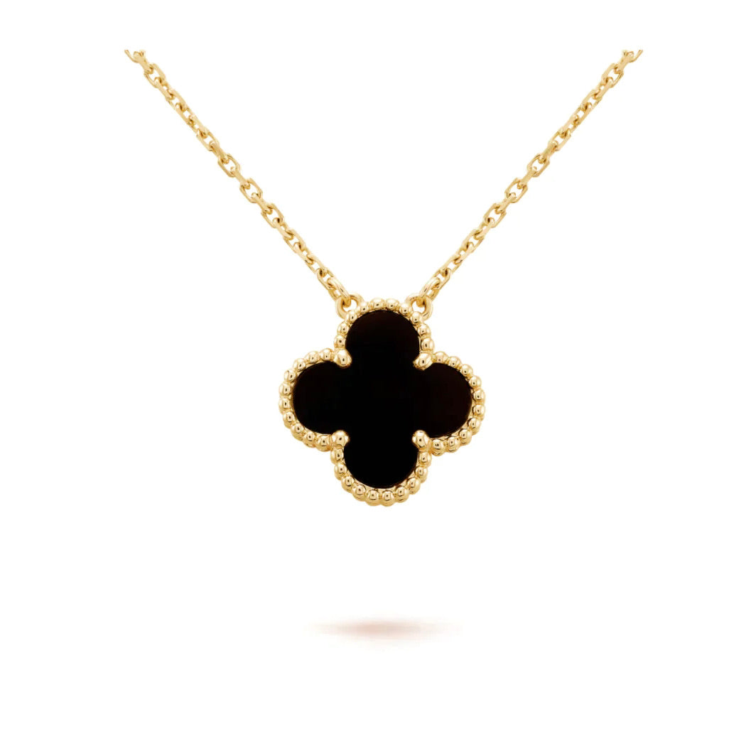 [⭐Renara]CLOVER 15MM BLACK ONYX SINGLE FLOWER NECKLACE