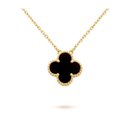 [⭐Renara]CLOVER 15MM BLACK ONYX SINGLE FLOWER NECKLACE