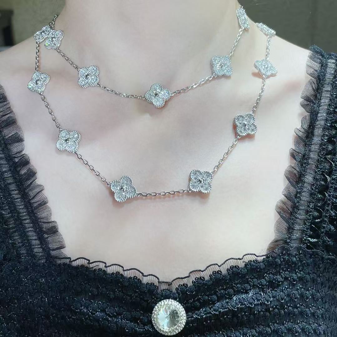 [⭐Renara]CLOVER 20 MOTIFS FULL-DIAMOND NECKLACE