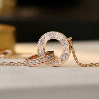 [⭐Renara]LOVE 7.6MM NECKLACE ROSE GOLD AND SILVER  FULL DIAMOND