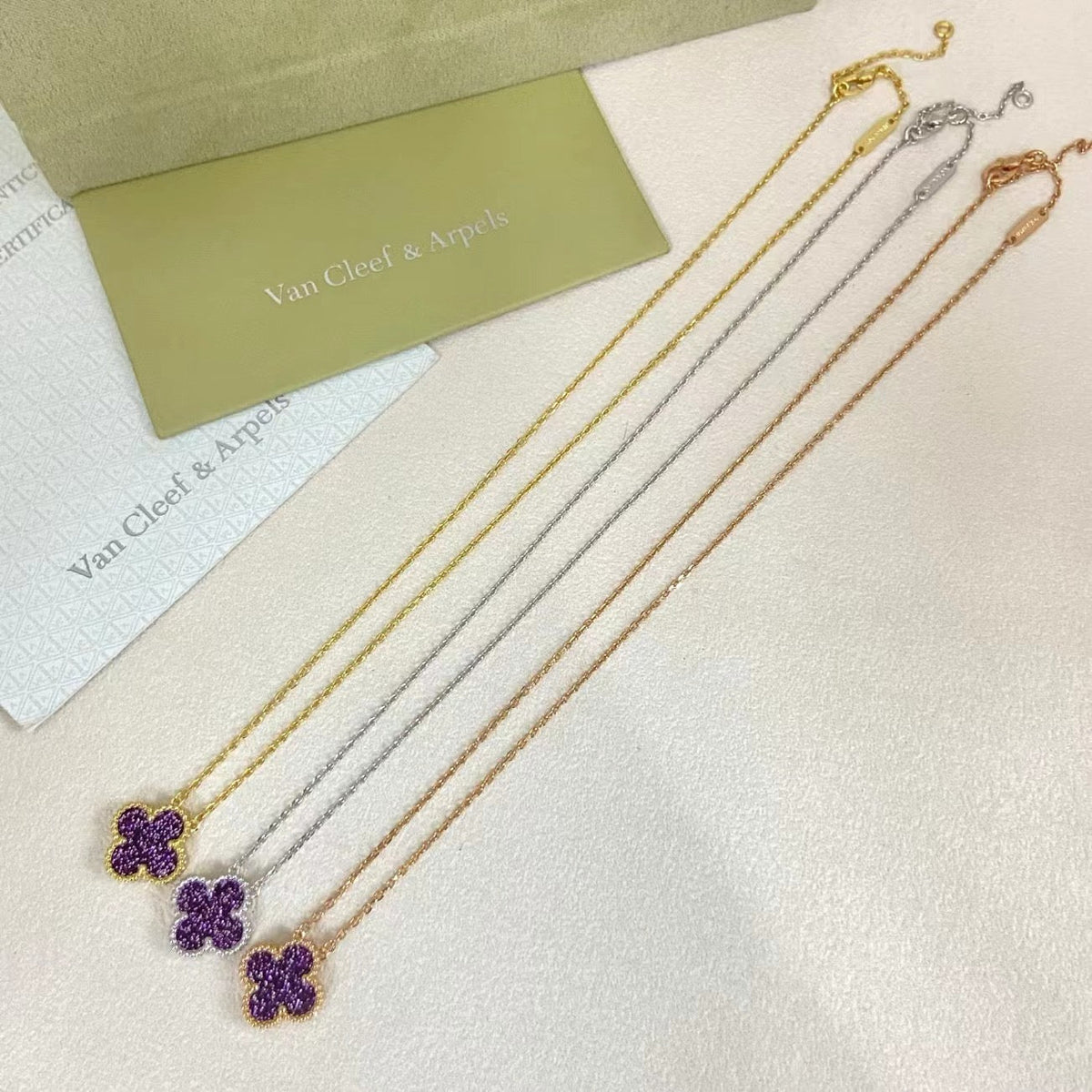 [⭐Renara]NEW 15MM PURPLE SAND-GOLD FOUR-LEAF CLOVER NECKLACE