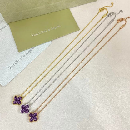 [⭐Renara]NEW 15MM PURPLE SAND-GOLD FOUR-LEAF CLOVER NECKLACE