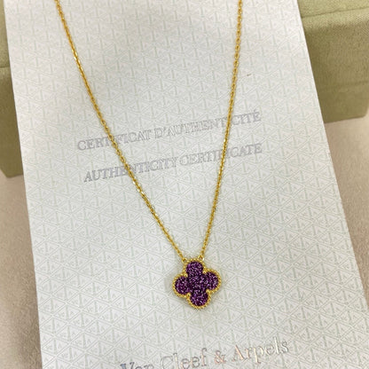 [⭐Renara]NEW 15MM PURPLE SAND-GOLD FOUR-LEAF CLOVER NECKLACE