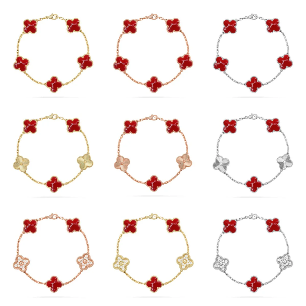 [⭐Renara]CLOVER 5 MOTIF RED PATTERN BRACELET COLLECTION