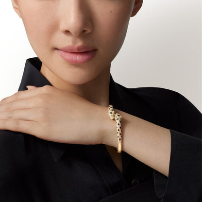 [⭐Renara]PANTHERE DOUBLE HEADED HALF DIAMOND OPEN BRACELET