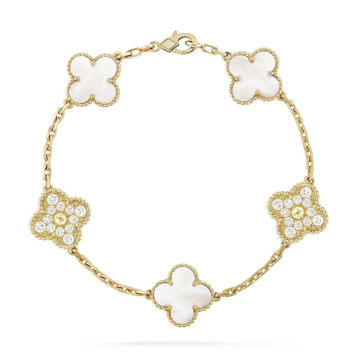 [⭐Renara]CLOVER WHITE PEARL MOP 5 MOTIF BRACELET COLLECTION