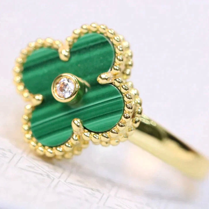 [⭐Renara]CLOVER MALACHITE RING GOLD DIAMOND