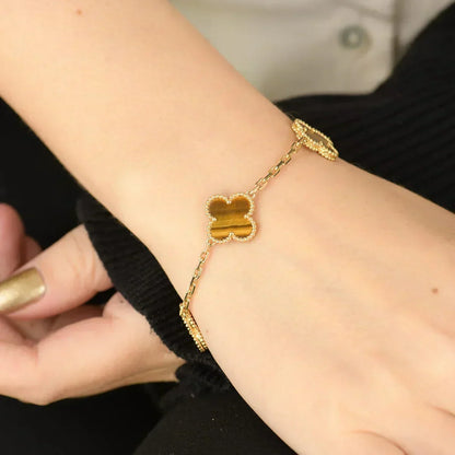 [⭐Renara] CLOVER 5 MOTIFS TIGER EYE BRACELET COLLECTION