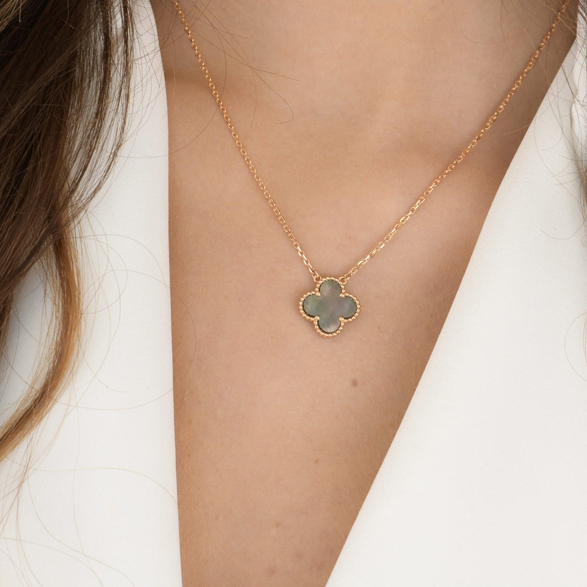[⭐Renara]CLOVER 15MM  GRAY MOTHER OF PEARL NECKLACE
