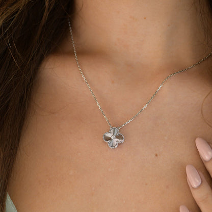 [⭐Renara]CLOVER  15MM DIAMOND LASER NECKLACE SILVER