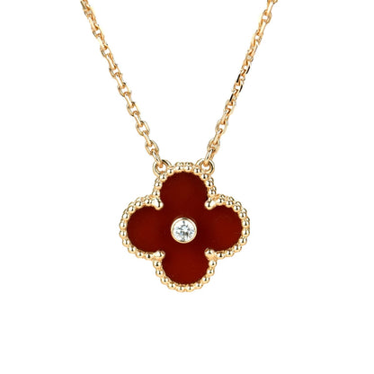 [⭐Renara]CLOVER 15MM DIAMOND CARNELIAN NECKLACE