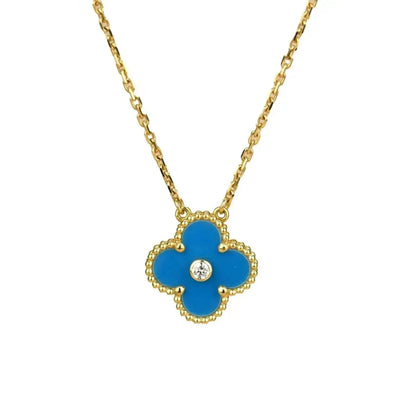 [⭐Renara]CLOVER 15MM DIAMOND AND BLUE AGATE NECKLACE