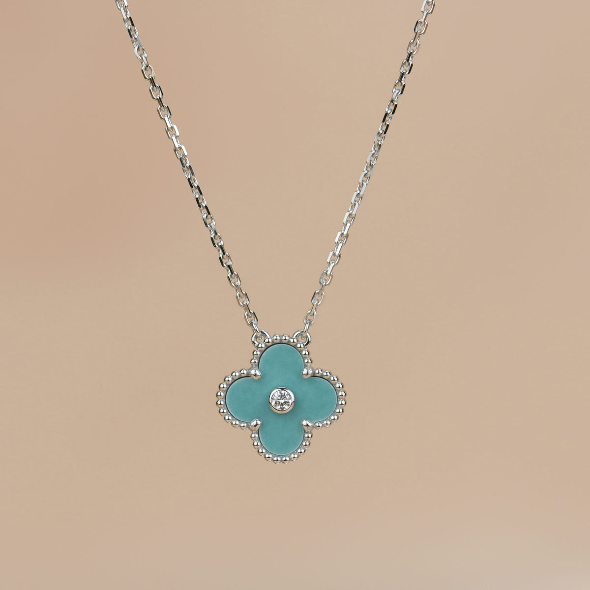 [⭐Renara]CLOVER 15MM DIAMOND SVRES PORCELAIN  NECKLACE SILVER