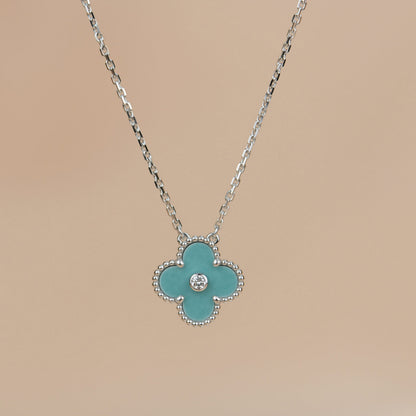 [⭐Renara]CLOVER 15MM DIAMOND SVRES PORCELAIN  NECKLACE SILVER