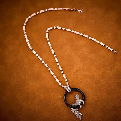 [⭐Renara jewelrys]NEW BLACK CIRCLE PANTHER FULL DIAMOND NECKLACE