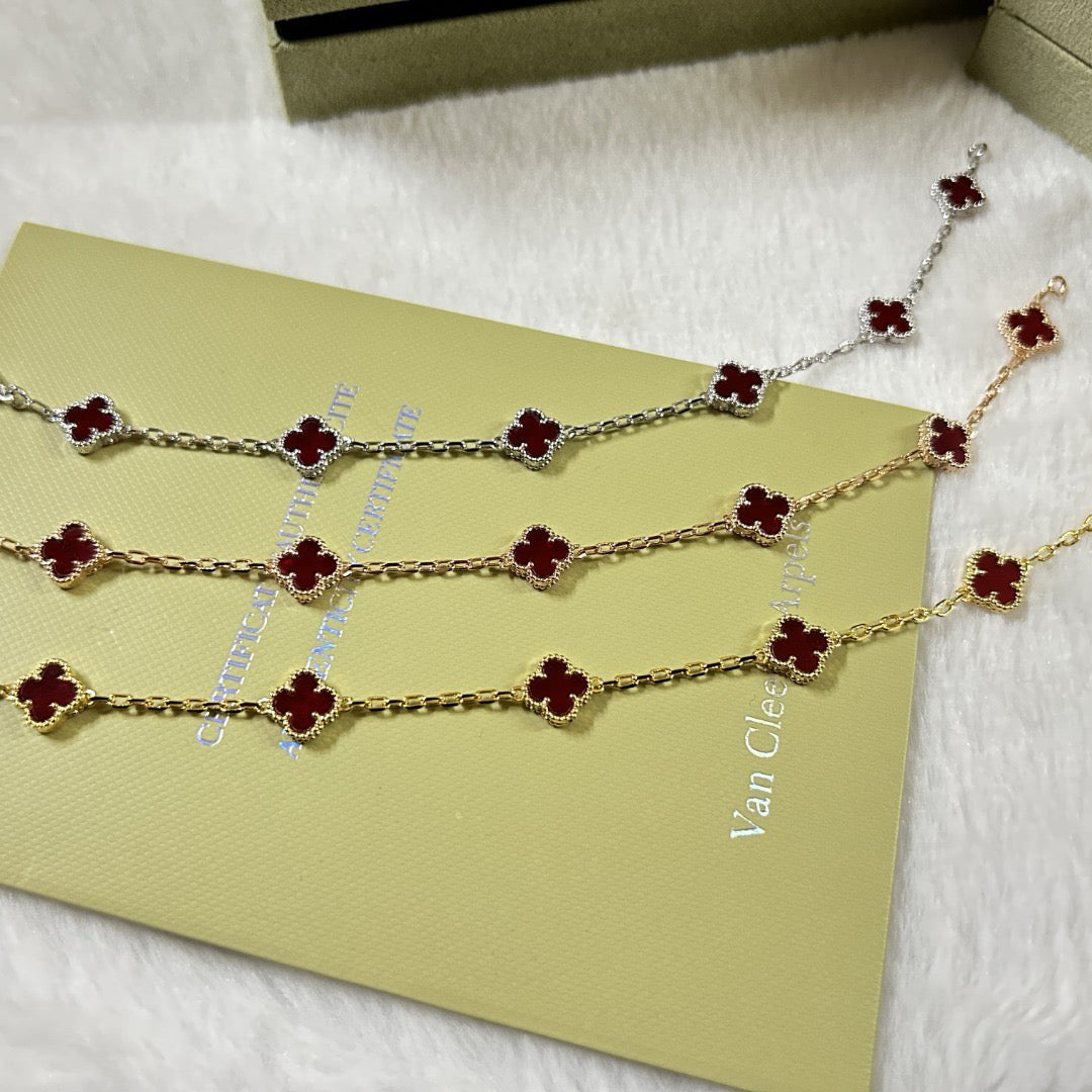 [⭐Renara]CLOVER 6 MOTIF RED AGATE BRACELET