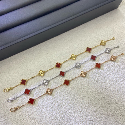 [⭐Renara]CLOVER 6 MOTIF RED AGATE LASER BRACELET