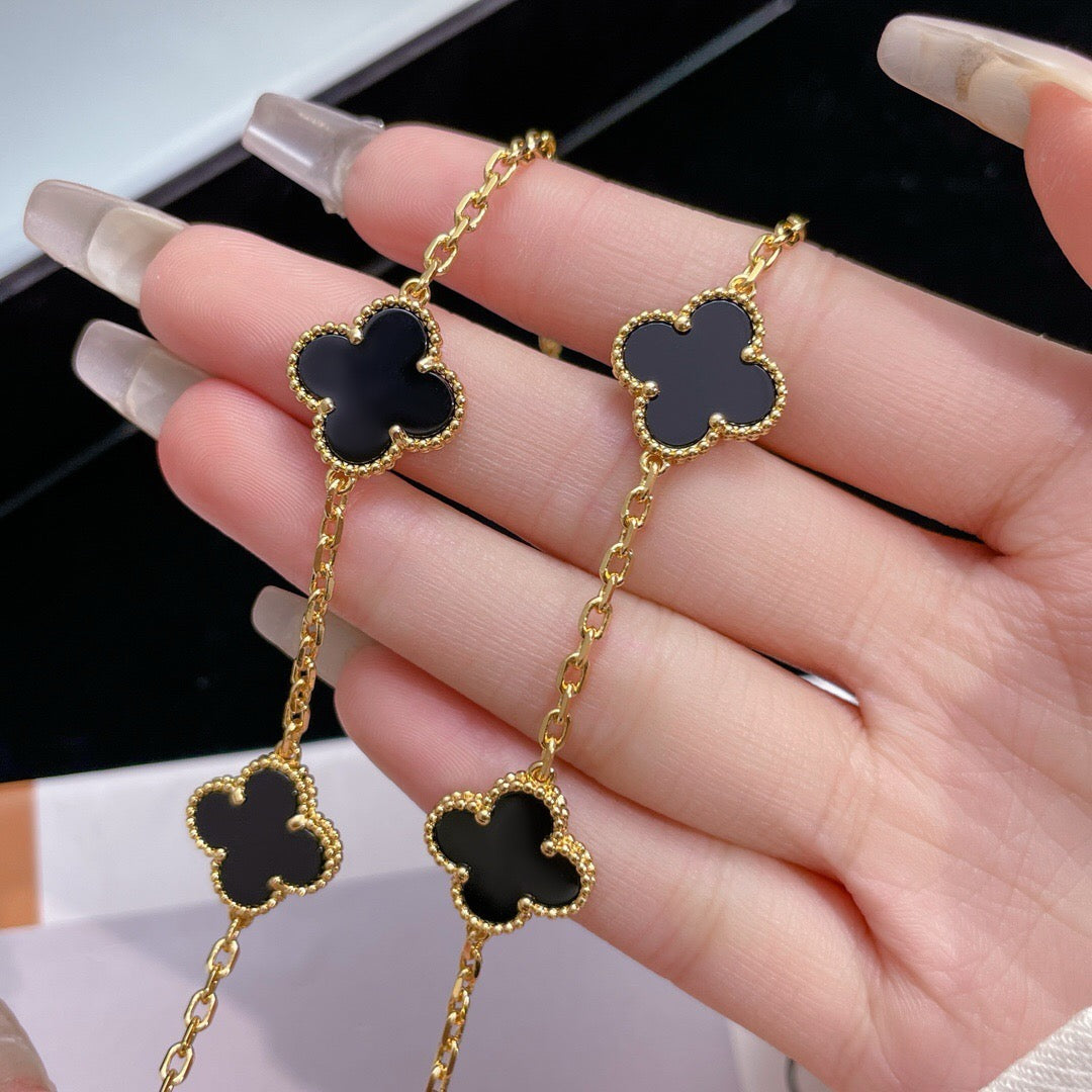 [⭐Renara]CLOVER 10 MOTIFS ONYX NECKLACE