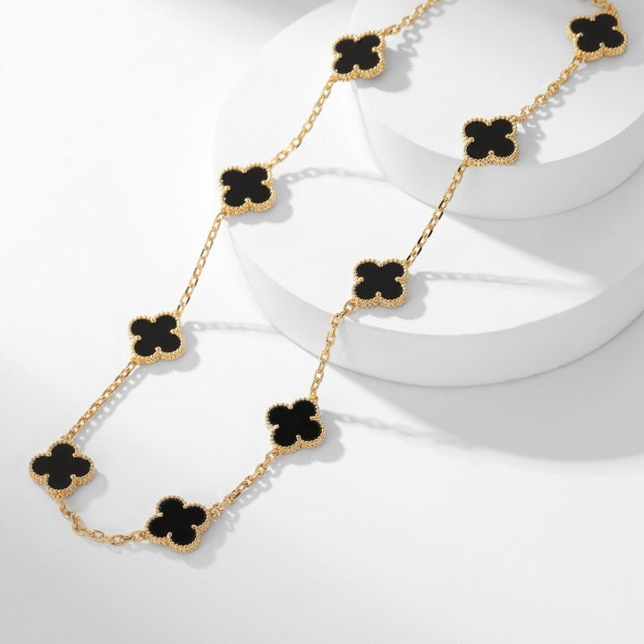 [⭐Renara]CLOVER 10 MOTIFS ONYX NECKLACE
