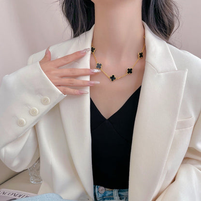 [⭐Renara]CLOVER 10 MOTIFS ONYX NECKLACE