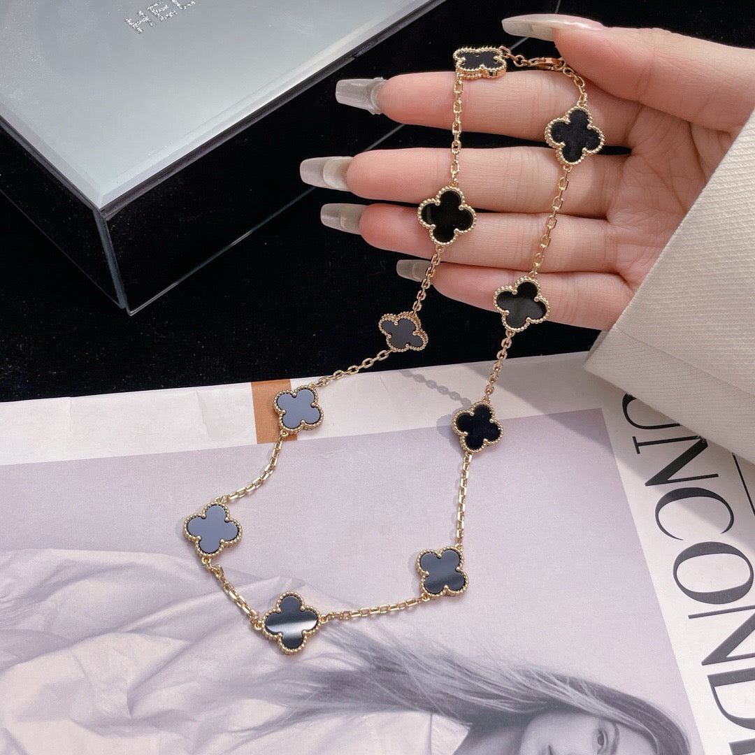 [⭐Renara]CLOVER 10 MOTIFS ONYX NECKLACE
